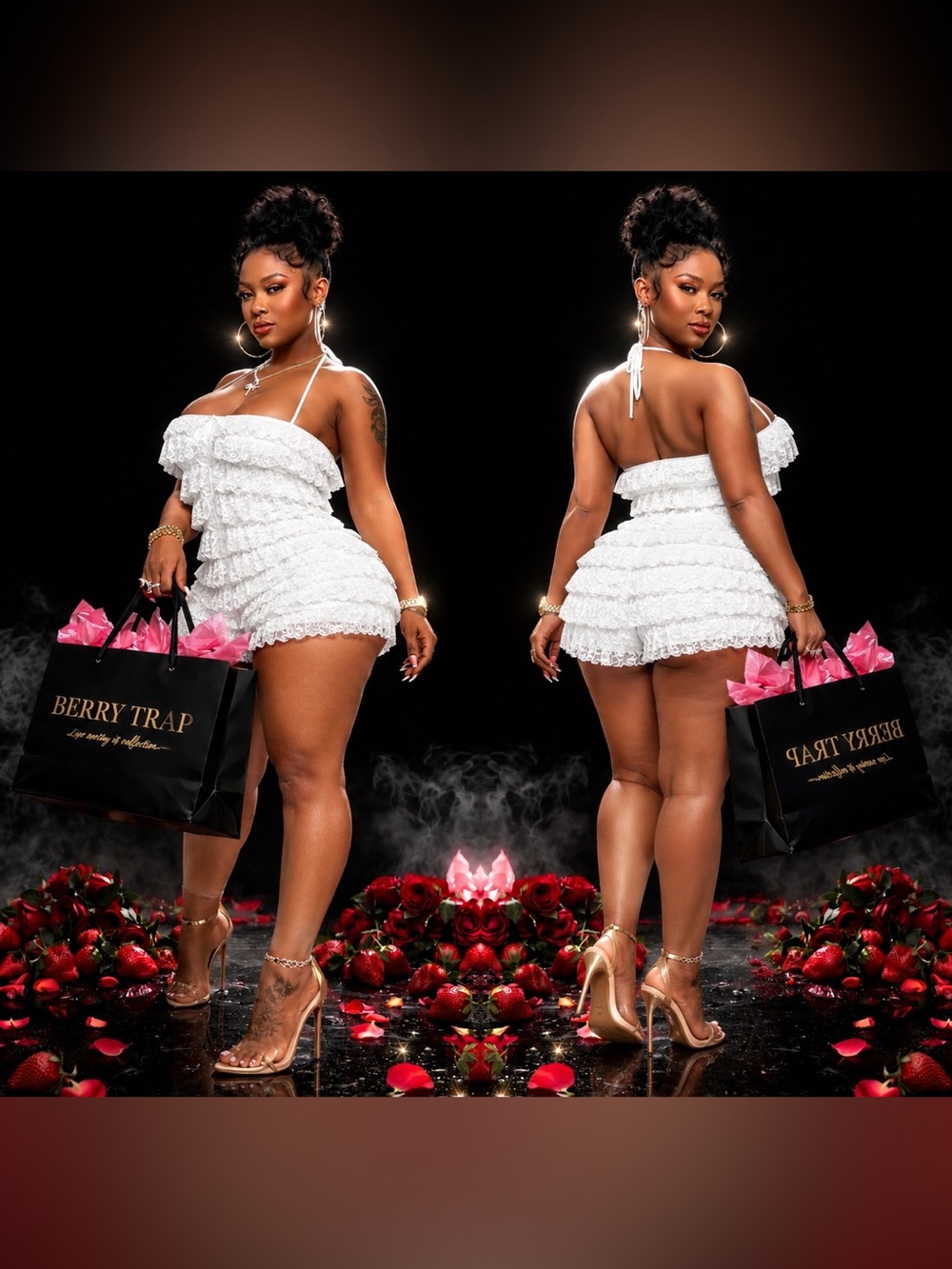 Fashion Nova White Ruffled Strapless Romper